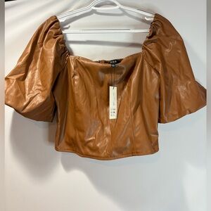 Strut&Bolt Leather Puff Sleeve Top